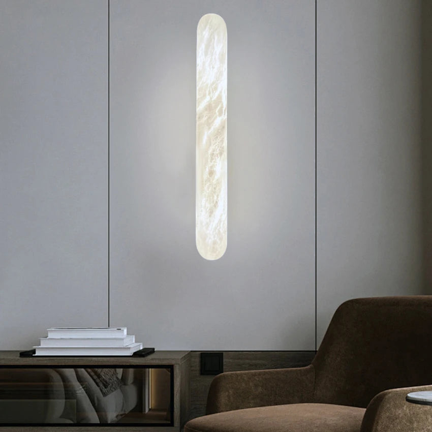 2026 Modern Luxury Natural Marble Wall Lamp LED Long Oval Stone Sconces For Living Room Bedside Staircase Aisle Lighting Fixture