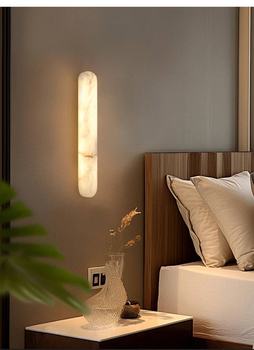 2026 Modern Luxury Natural Marble Wall Lamp LED Long Oval Stone Sconces For Living Room Bedside Staircase Aisle Lighting Fixture