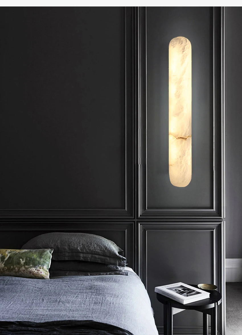 2026 Modern Luxury Natural Marble Wall Lamp LED Long Oval Stone Sconces For Living Room Bedside Staircase Aisle Lighting Fixture