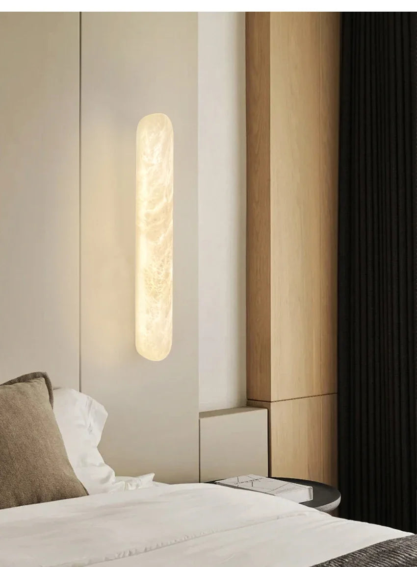 2026 Modern Luxury Natural Marble Wall Lamp LED Long Oval Stone Sconces For Living Room Bedside Staircase Aisle Lighting Fixture