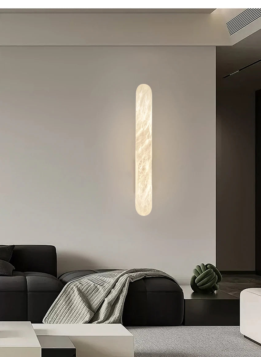 2026 Modern Luxury Natural Marble Wall Lamp LED Long Oval Stone Sconces For Living Room Bedside Staircase Aisle Lighting Fixture