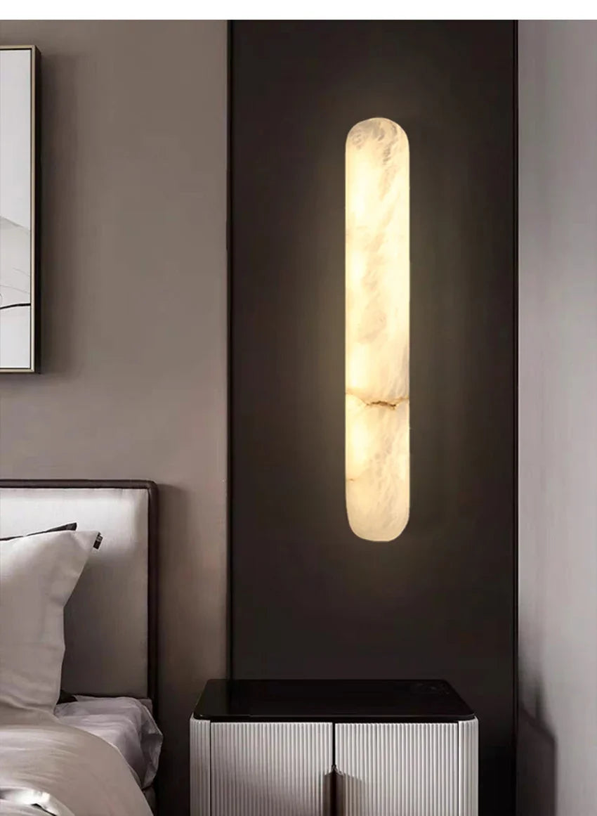2026 Modern Luxury Natural Marble Wall Lamp LED Long Oval Stone Sconces For Living Room Bedside Staircase Aisle Lighting Fixture