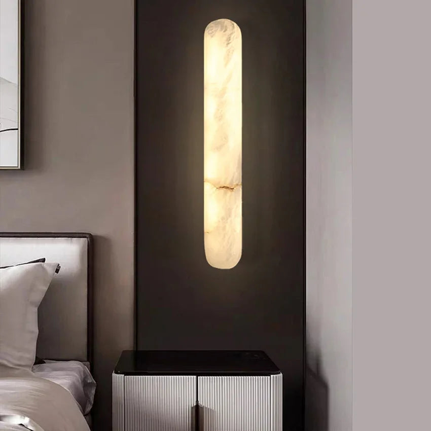 2026 Modern Luxury Natural Marble Wall Lamp LED Long Oval Stone Sconces For Living Room Bedside Staircase Aisle Lighting Fixture