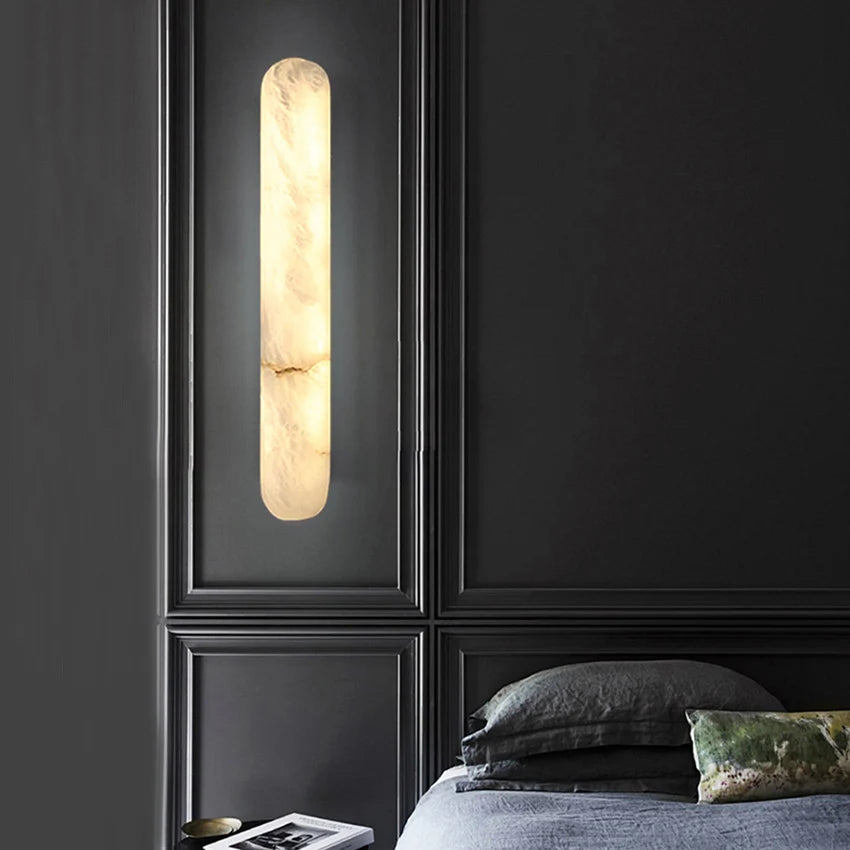 2026 Modern Luxury Natural Marble Wall Lamp LED Long Oval Stone Sconces For Living Room Bedside Staircase Aisle Lighting Fixture