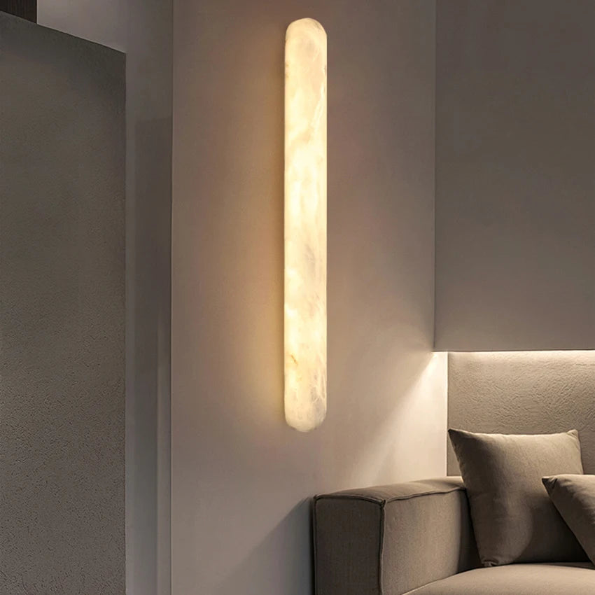 2026 Modern Luxury Natural Marble Wall Lamp LED Long Oval Stone Sconces For Living Room Bedside Staircase Aisle Lighting Fixture