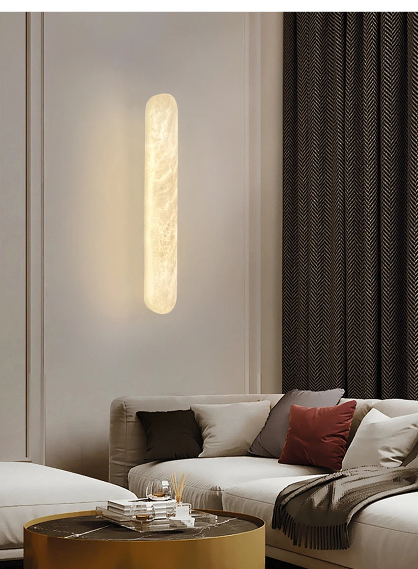 2026 Modern Luxury Natural Marble Wall Lamp LED Long Oval Stone Sconces For Living Room Bedside Staircase Aisle Lighting Fixture