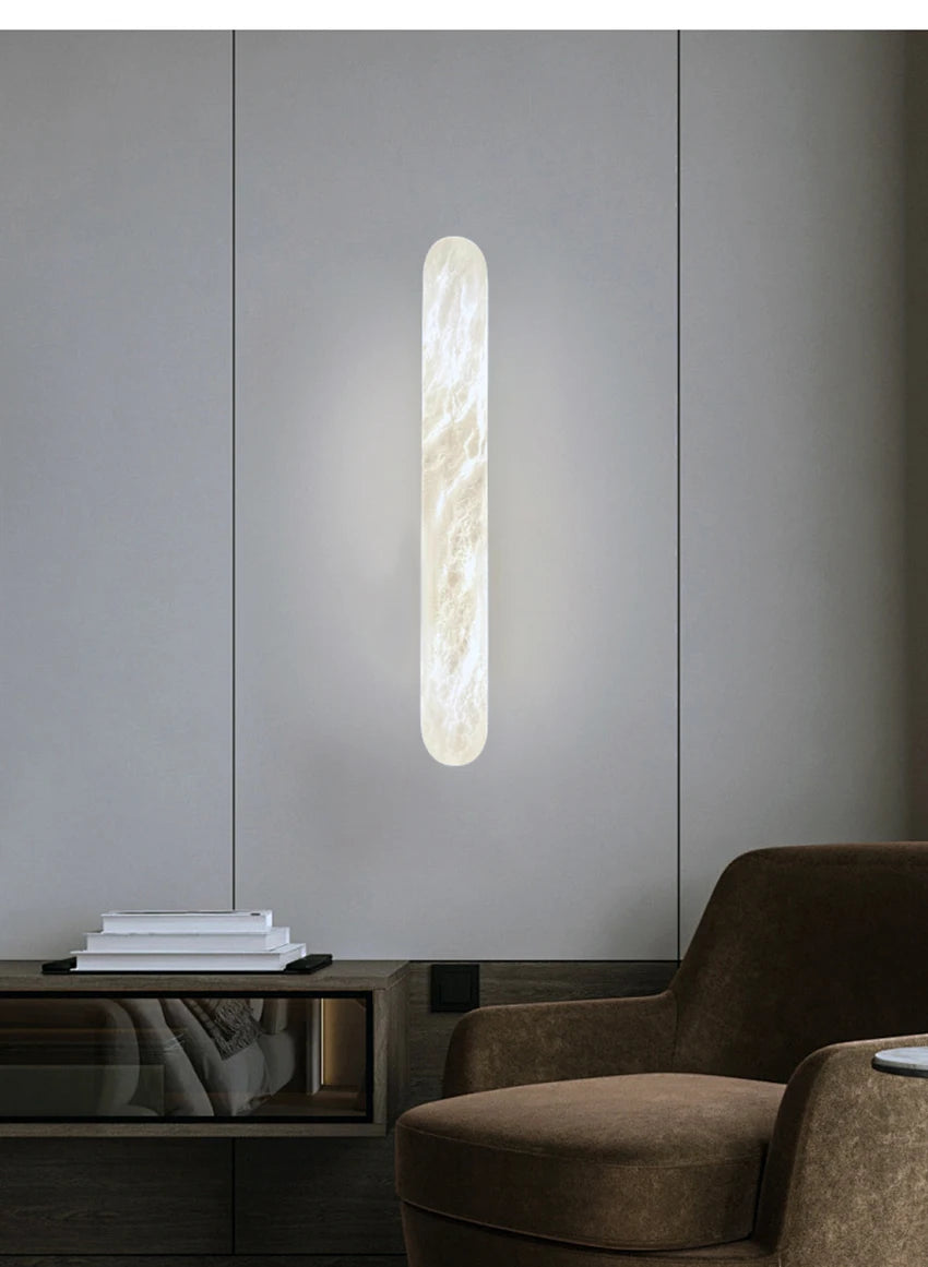 2026 Modern Luxury Natural Marble Wall Lamp LED Long Oval Stone Sconces For Living Room Bedside Staircase Aisle Lighting Fixture