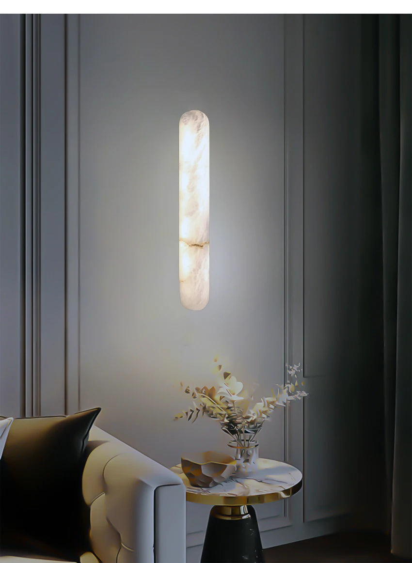 2026 Modern Luxury Natural Marble Wall Lamp LED Long Oval Stone Sconces For Living Room Bedside Staircase Aisle Lighting Fixture
