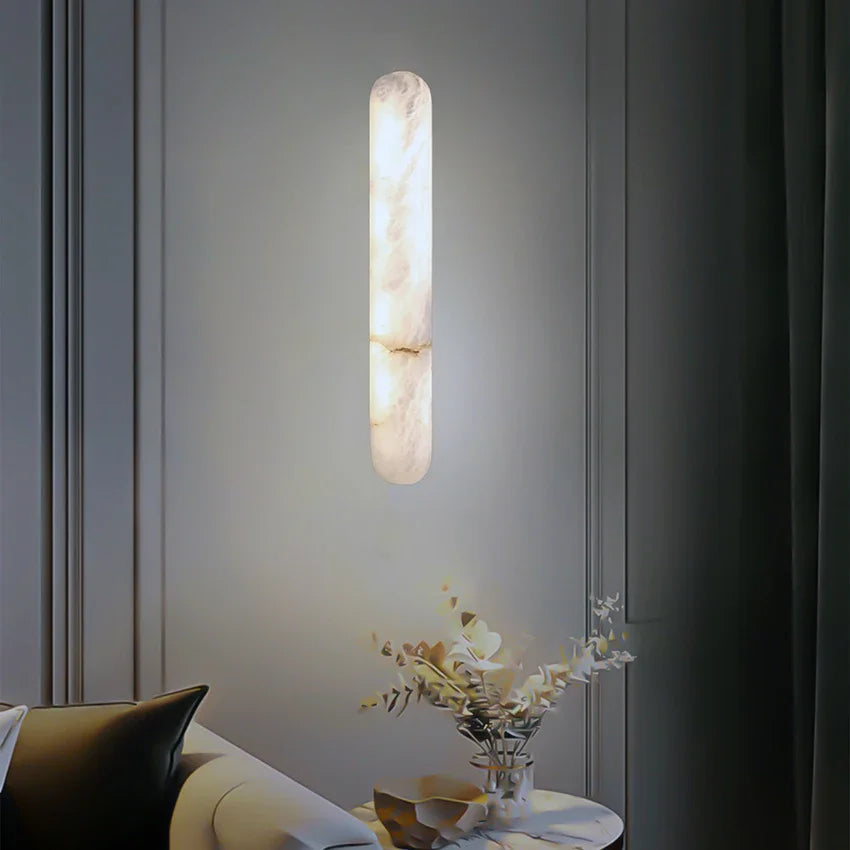 2026 Modern Luxury Natural Marble Wall Lamp LED Long Oval Stone Sconces For Living Room Bedside Staircase Aisle Lighting Fixture