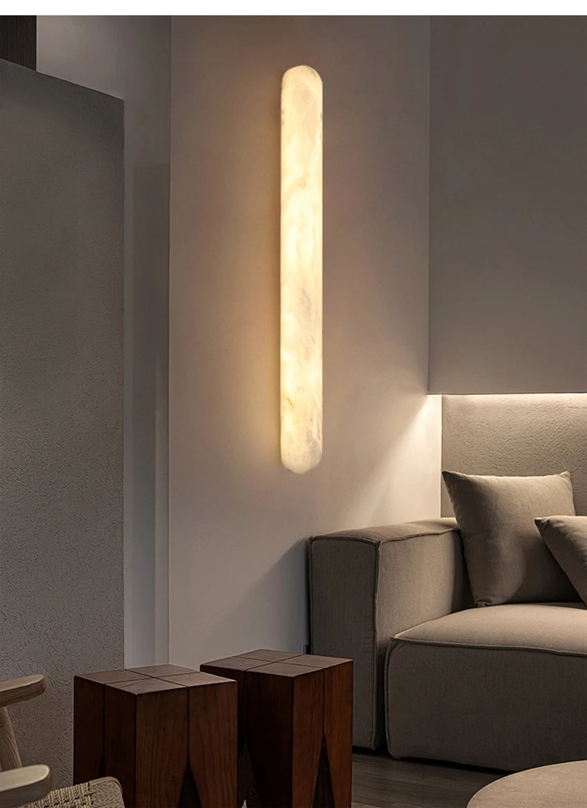 2026 Modern Luxury Natural Marble Wall Lamp LED Long Oval Stone Sconces For Living Room Bedside Staircase Aisle Lighting Fixture