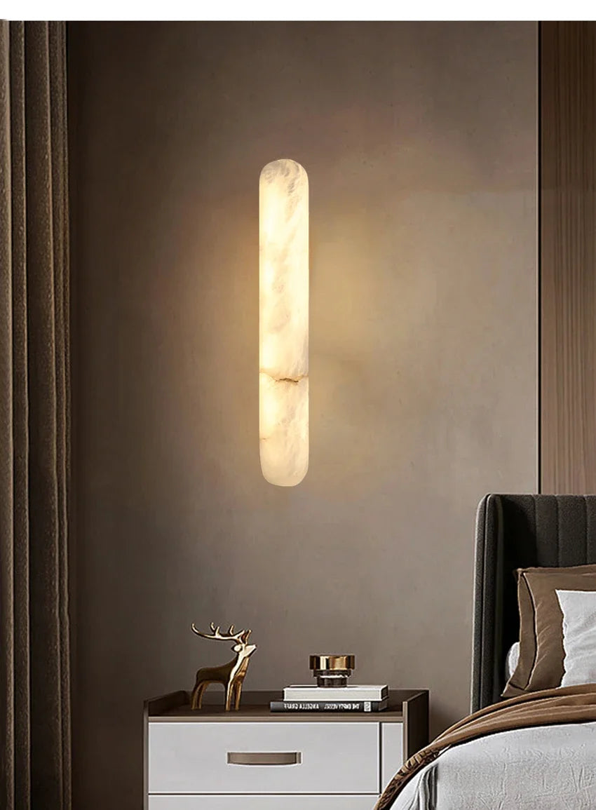 2026 Modern Luxury Natural Marble Wall Lamp LED Long Oval Stone Sconces For Living Room Bedside Staircase Aisle Lighting Fixture